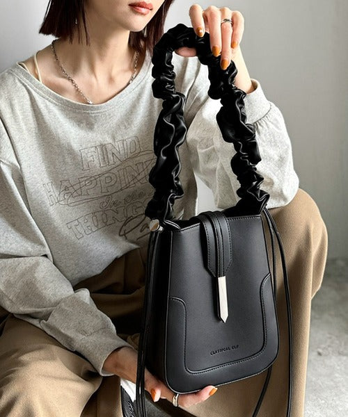 ドロースハンドルフェイクレザーフラップハンドル2Wayショルダー