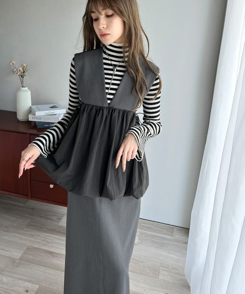 女性らしい上品シルエット。前後2wayサスペンダー付きタイトスカート