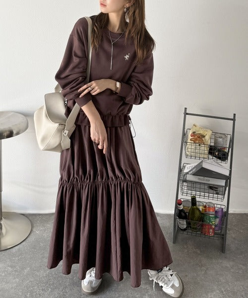 一枚でコーディネートが完成する優秀アイテム◎胸刺繍ドロスト裏起毛