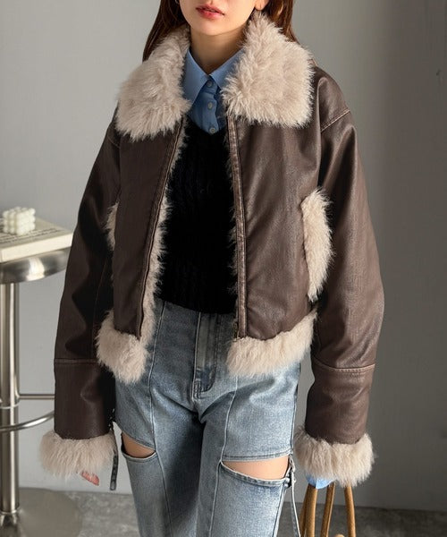 d.i.a.★Y2K Archive★ファー付き ライダースジャケット★デニム mily bilet】季節を纏う。ファー使いヴィンテージライク ダメージ