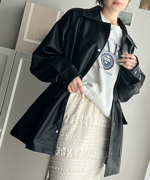 1点投入高級感。ヴィンテージ風フェイクレザーウエストドロスト