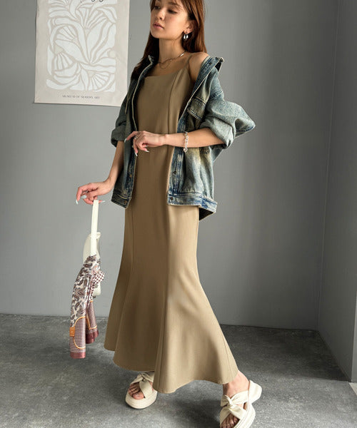 後ろ姿が魅力！麻調バックリボンマーメイドキャミワンピース