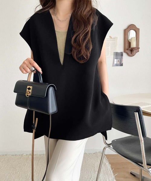 大人の抜け感スタイル◎ディープキーネックベスト(セットアップ