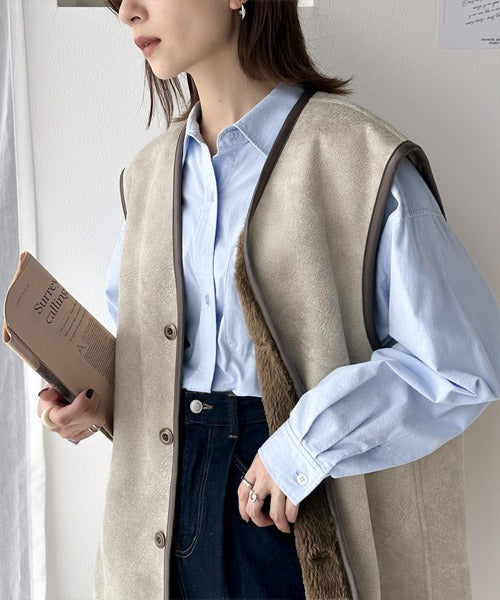 ★美品★LANVIN COLLECTION★シャギー ファー ベスト★アルパカ★ セール】《JaVa ジャバコラボ》ふっくら2way中綿キルティング