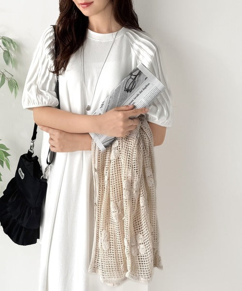 綿100% さらりと上品にきまる。袖タックラグラン半袖ワンピース