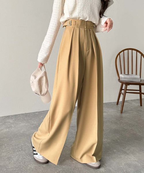 美シルエットの優秀パンツ♪サイドベルトハイウエスト2タック