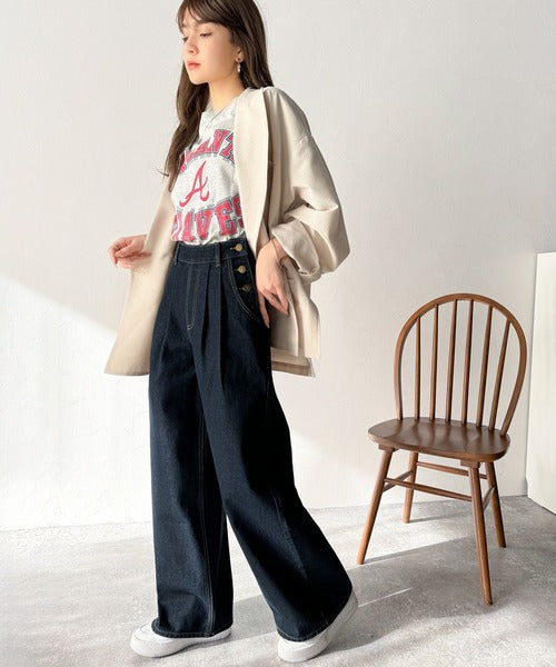 ガジュマル様✩北欧、暮らしの道具店　すっきり見えインタックのワイドデニム L 84a4e628a0bf8448ca1819a6134fa0