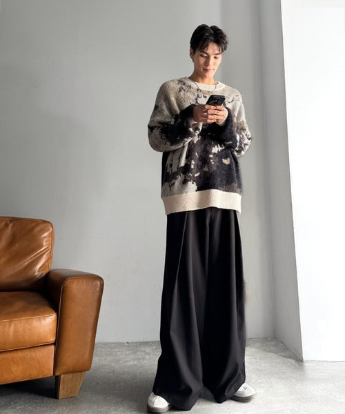 classical origin】ニュアンス柄Wジャガードシャギーニット／Nuanced