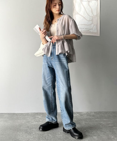 ふんわりフリルで可愛さ倍増！2重ボリューム袖透けティアードブラウス