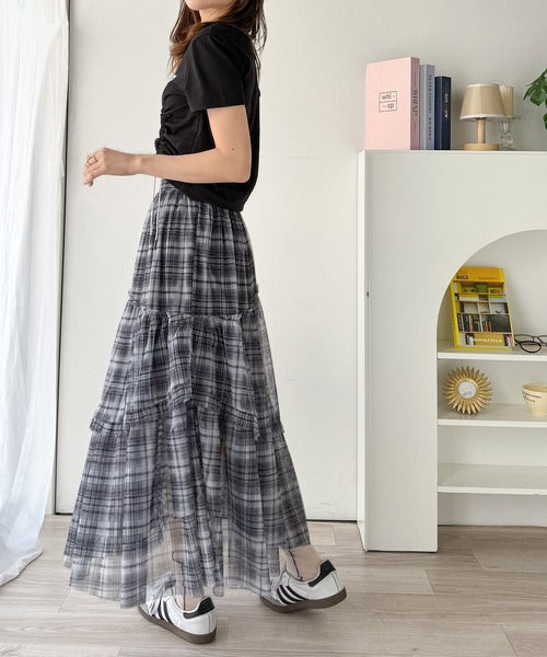 【着用1回】MILLY 透け感チェックが可愛い♡バイカラーペンシルスカート 着用1回】MILLY 透け感チェックが可愛い♡バイカラーペンシル