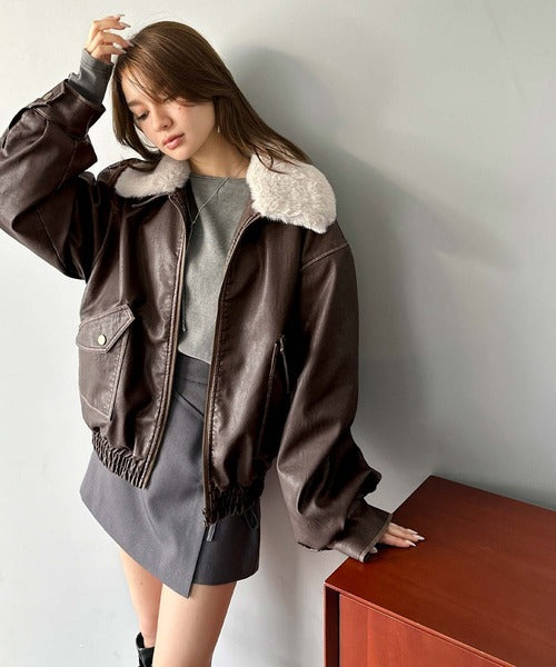 mily bilet】ファー襟取り外し可能◎ヴィンテージライクダメージ