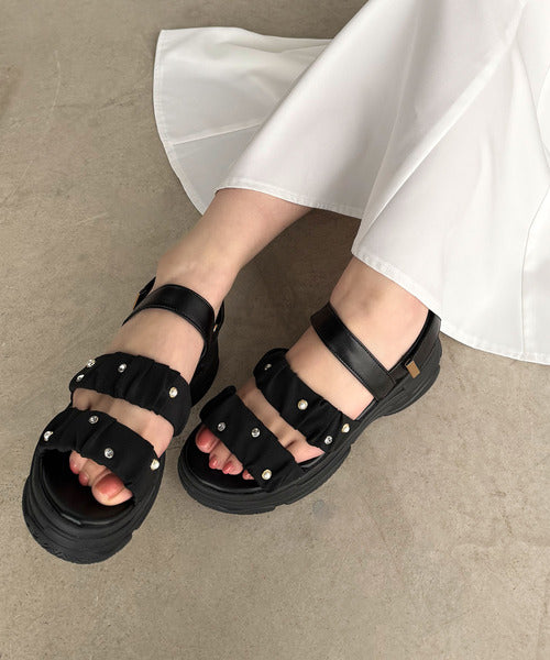 ♡Laru♡★おまとめ割引できます♪　ビジュー付サンダル♡ サンダル レディース ビジュー キラキラ サンダル 履きやすい 夏