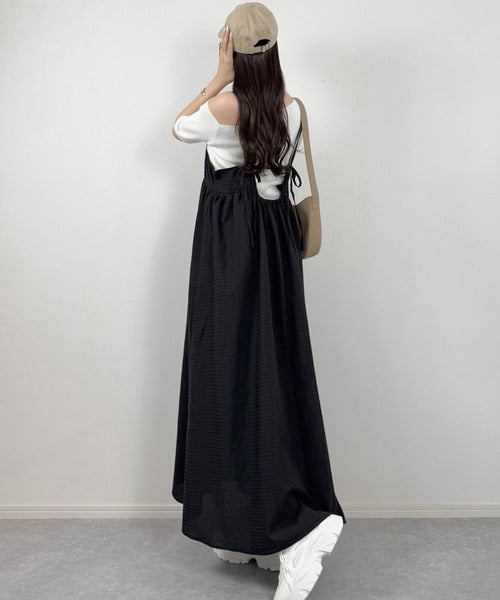 後ろ姿も可愛く盛れちゃう♪サッカー素材バックリボンフレアキャミ