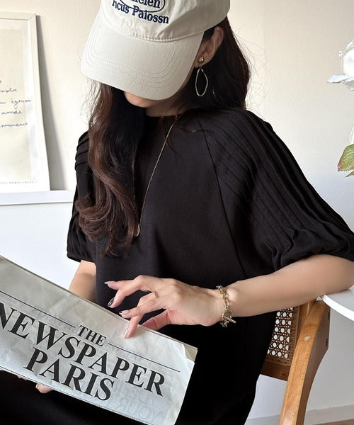 らっちゃんページ 綿100% さらりと上品にきまる。袖タックラグラン半袖ワンピース