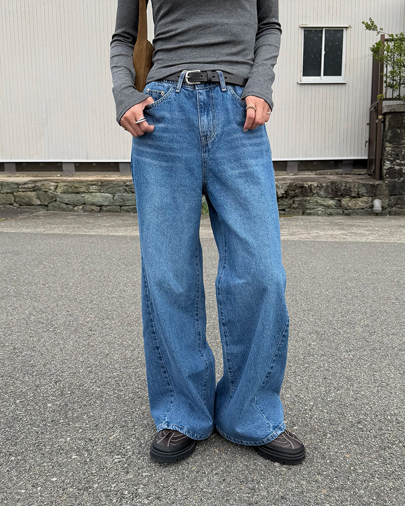 サイド切り替えワイドデニム