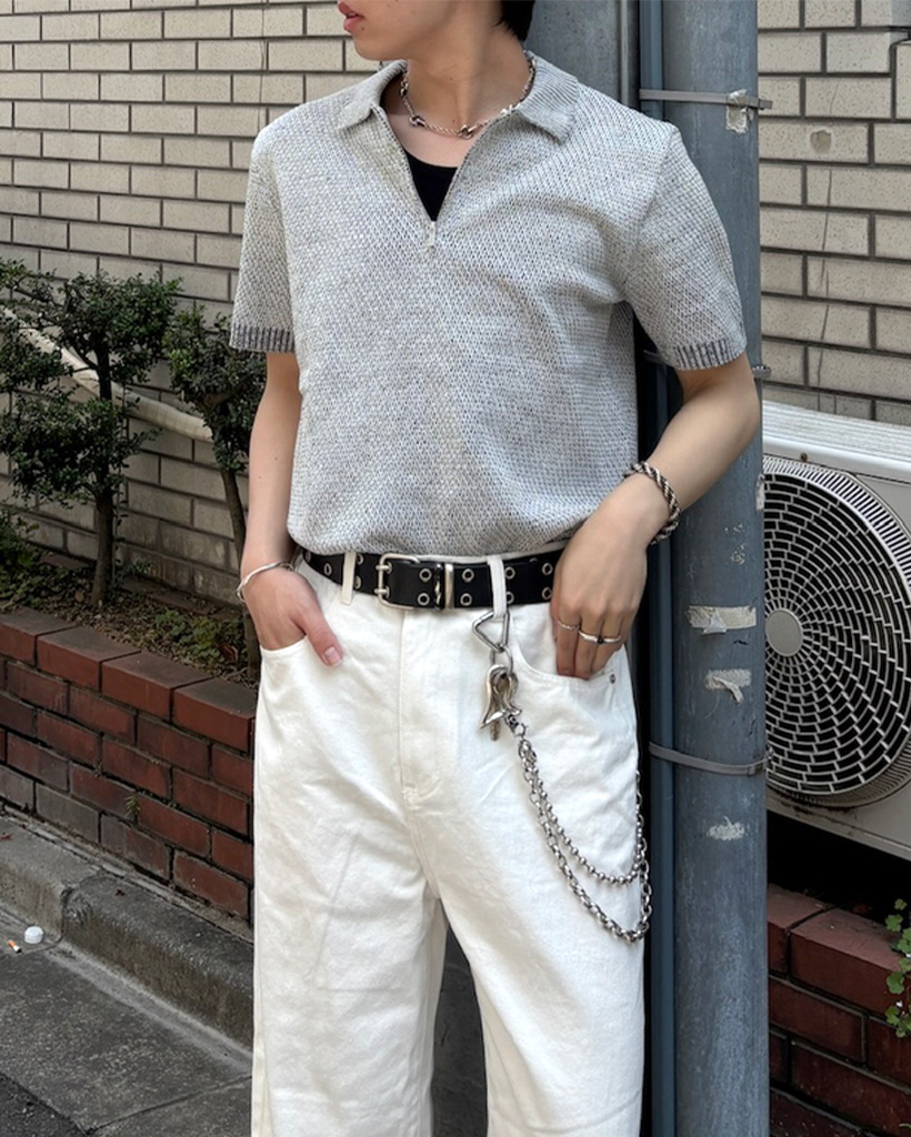 ハーフジップサマーニット