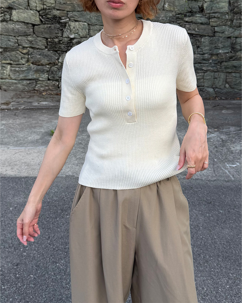 リブヘンリーネックTシャツ