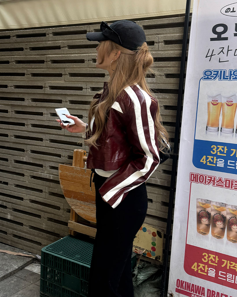 バイカラーレザーショートジャケット