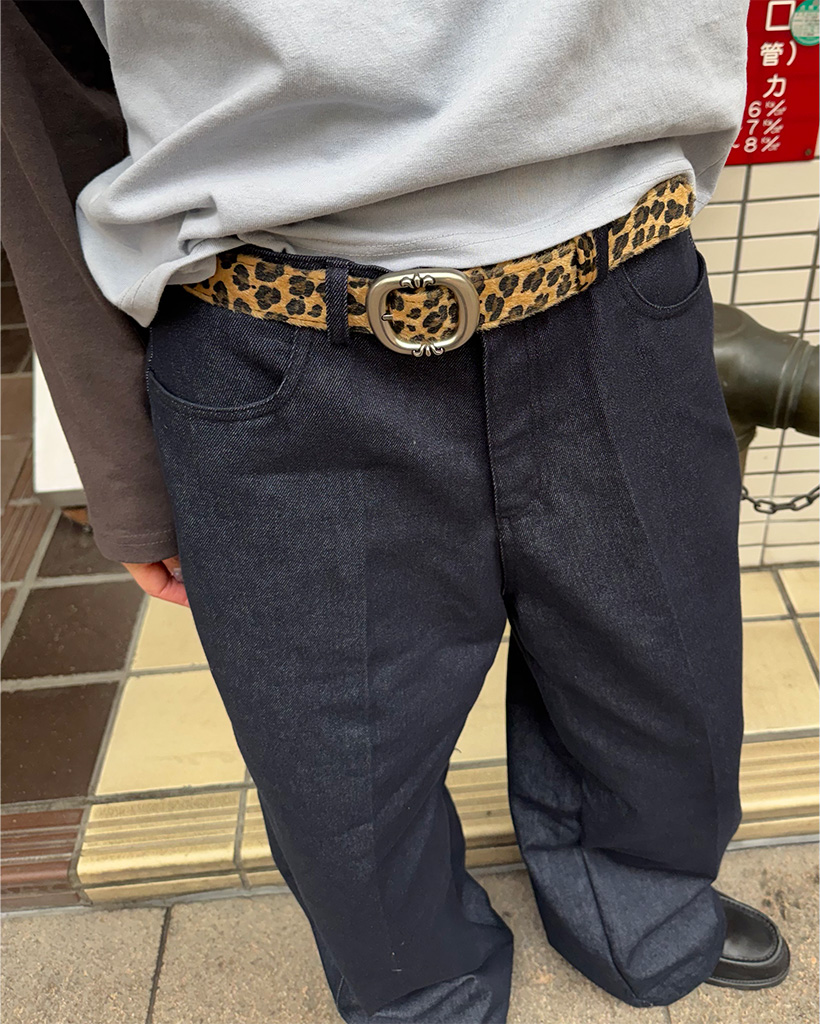 アンティークバックルレオパードベルト