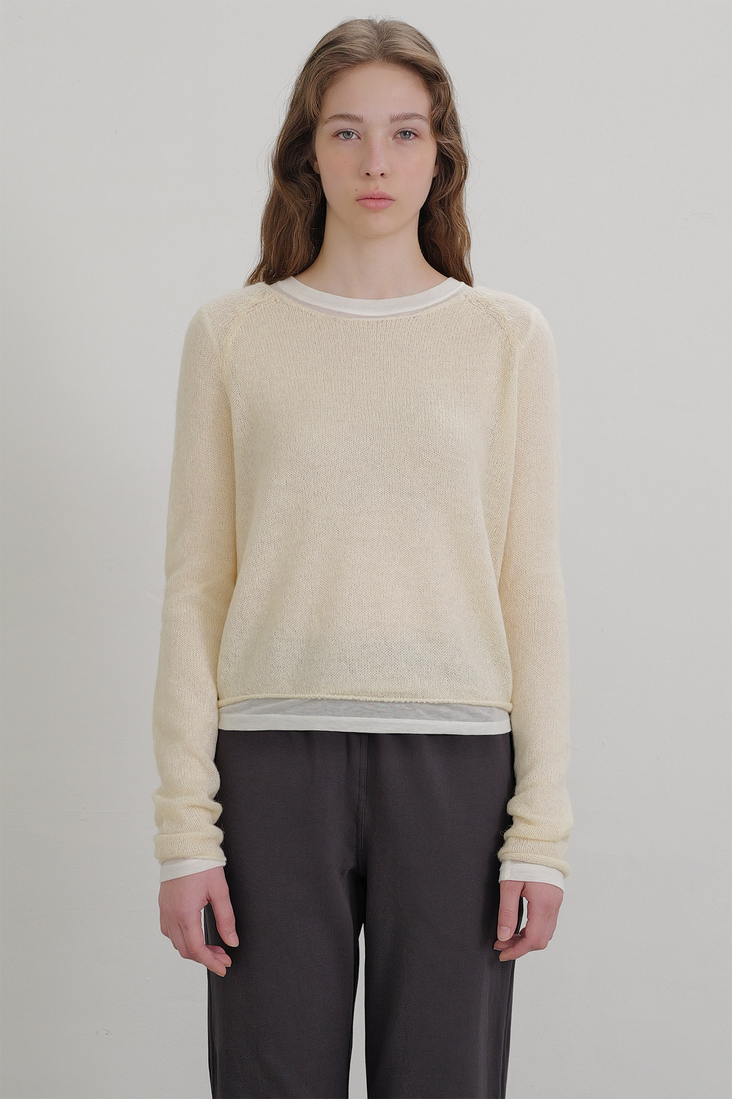Boat neck sheer knit (ivory)