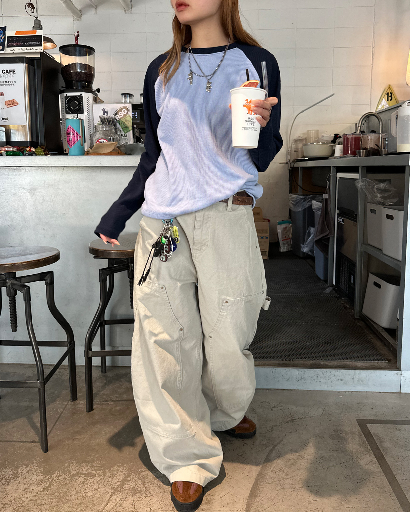 ラグランショルダーリブロングTシャツ