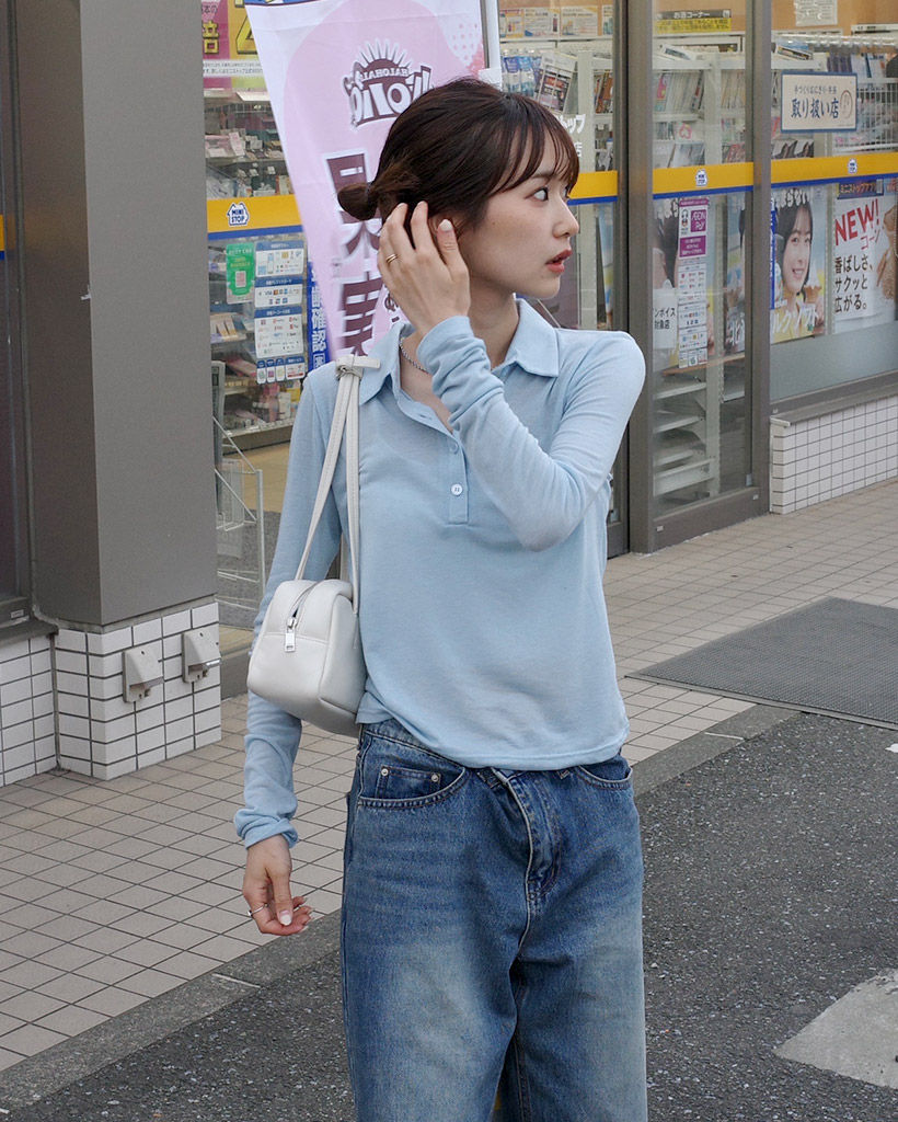 ボタンカラーロングスリーブTシャツ