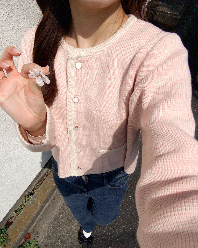 バイカラーニットカーディガン