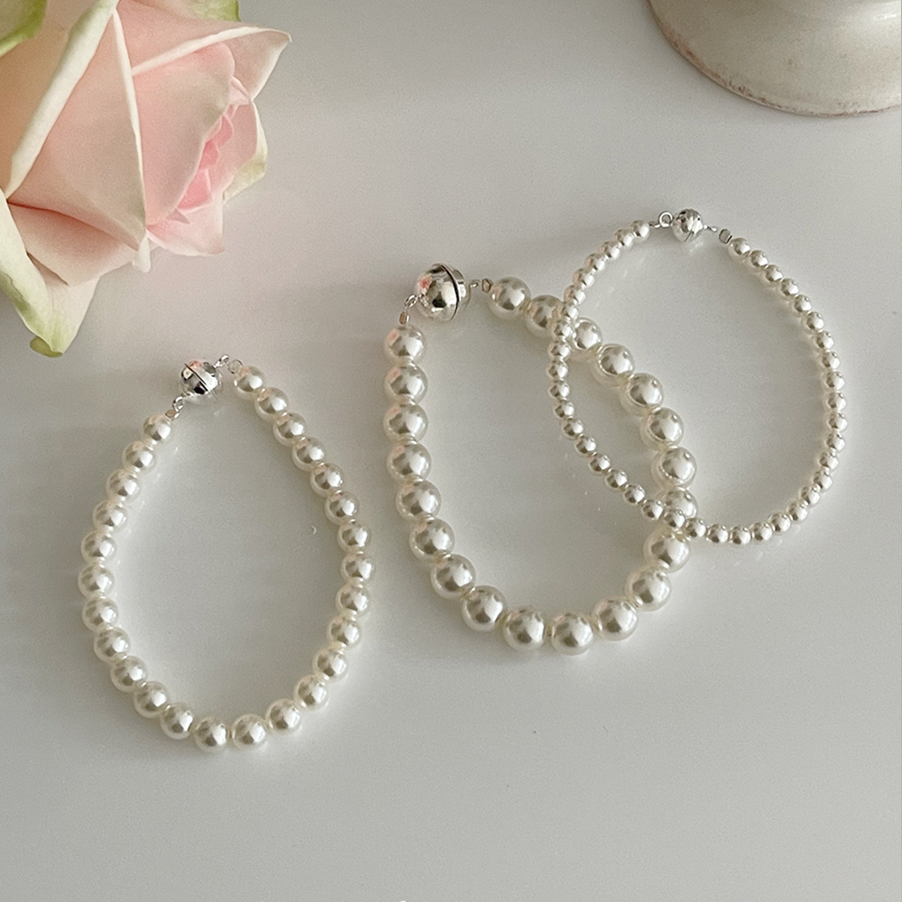シルバー92.5ワンタッチロックボールパールブレスレット(3size 