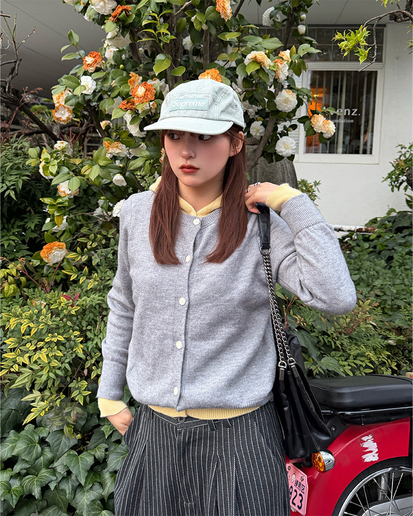 フードレイヤードカーディガン