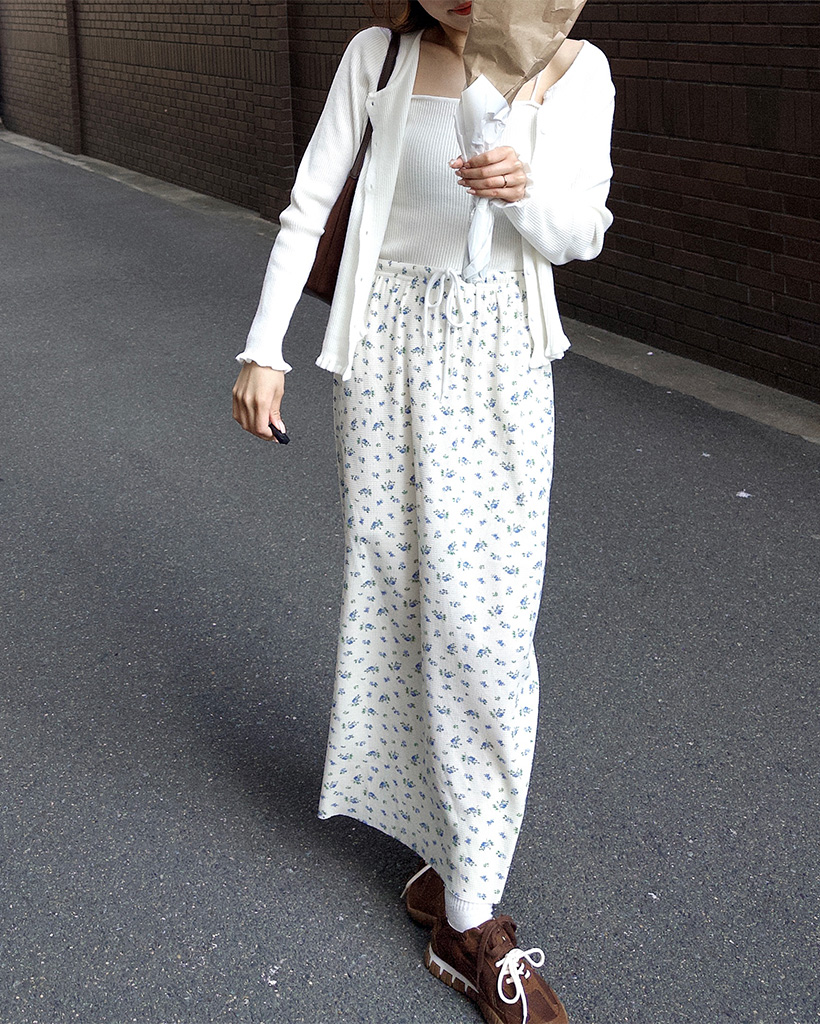 フラワーウエストストリングロングスカート