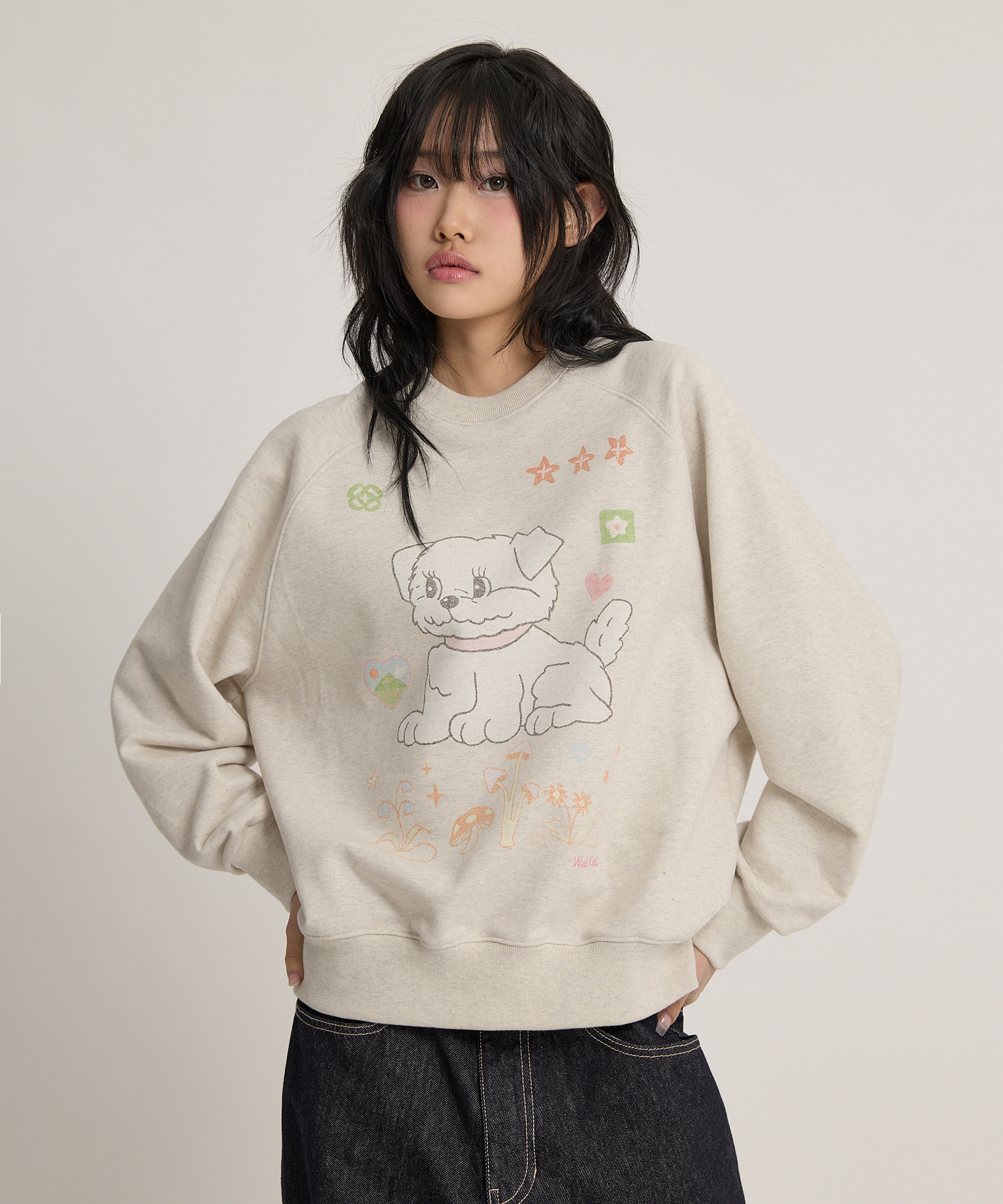 Vintage GOOREUM Drawing Raglan Sweatshirt OATMEAL