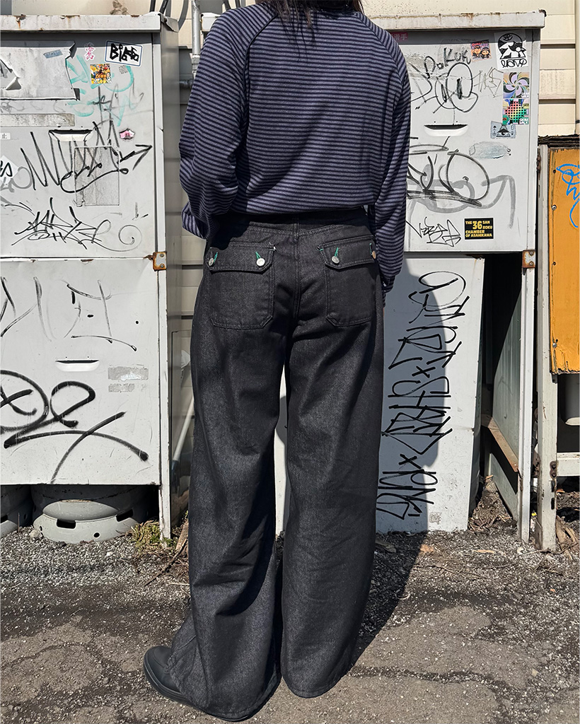 ツーボタンフラップポケットワイドデニム