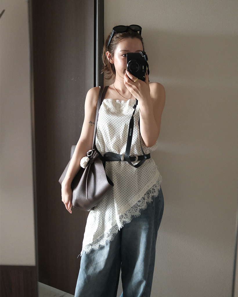 ドットレースノースリーブミニワンピース