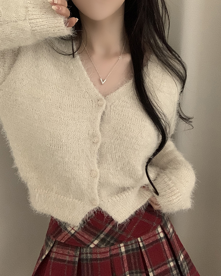 (7color)ヘアリVネックニットカーディガン