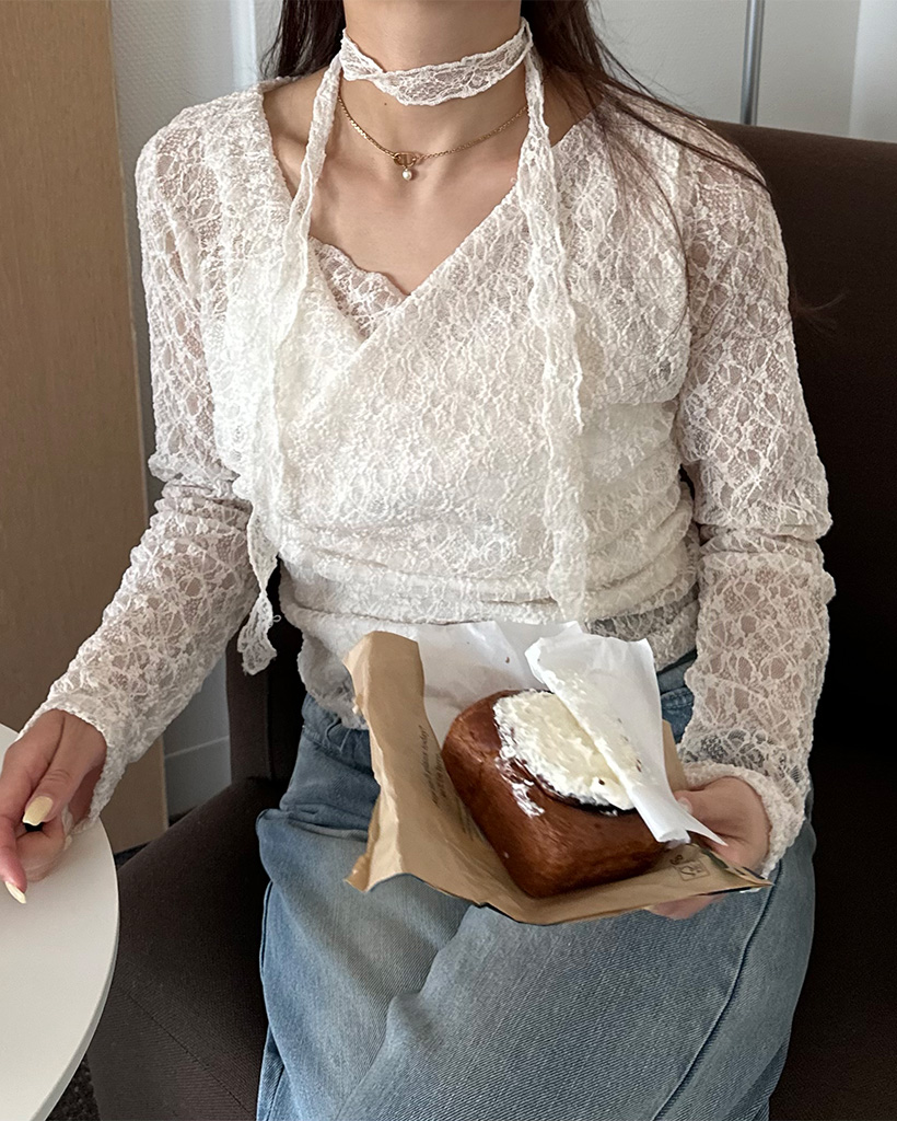ドレープネックレースTシャツ＆スカーフセット