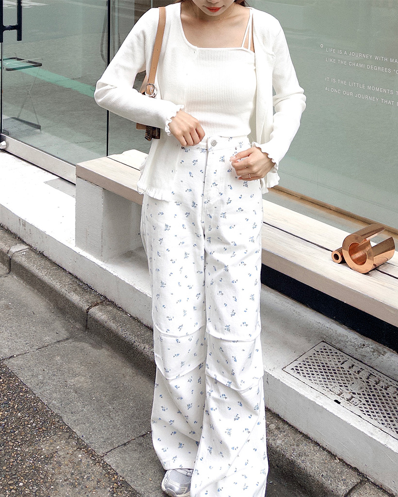 フラワーパターンコットンパンツ