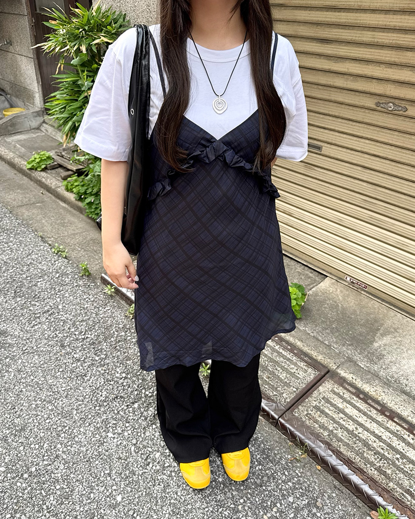 フリルチェックキャミソールミニワンピース