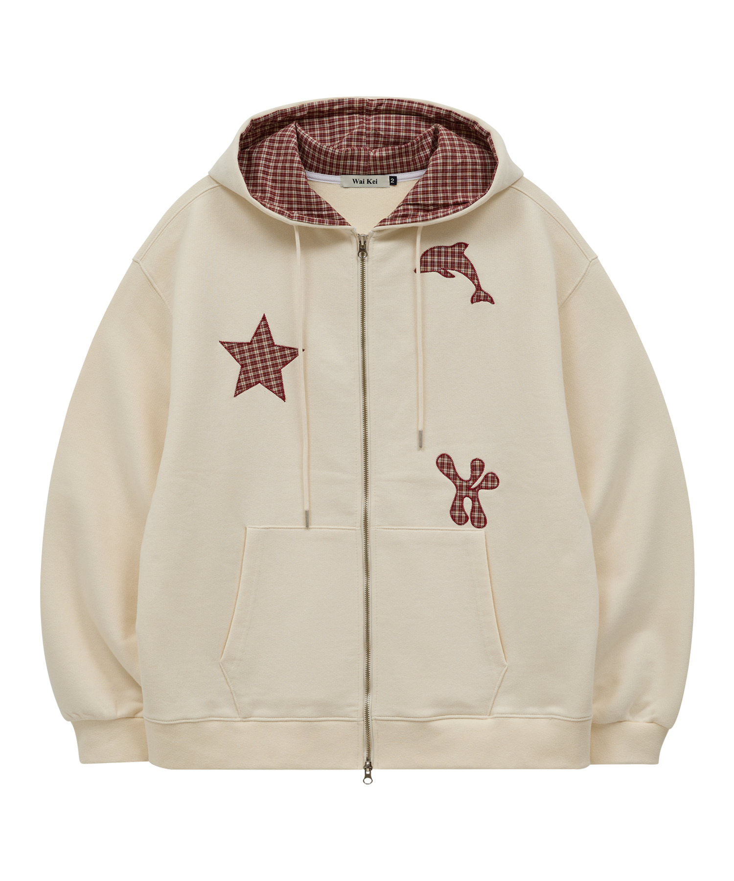 Star Dolphin Check Applique Hood Zip Up IVORY