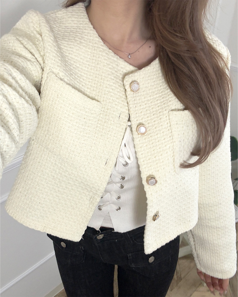 フラップポケットクロップツイードジャケット