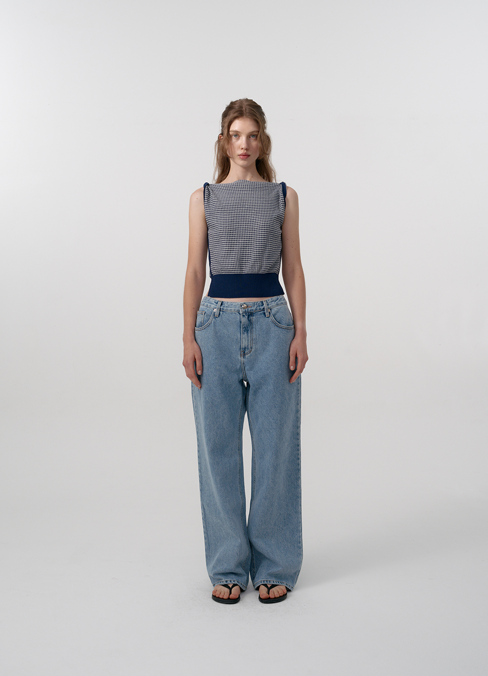Nala Croppded knit top 水陸両用 MANGO Ribbed Knit Top in Sky Blue | endource