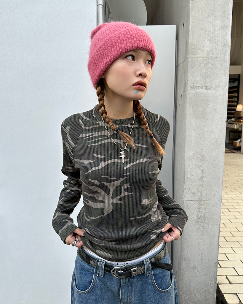 ワッフルカモフラージュロングＴシャツ