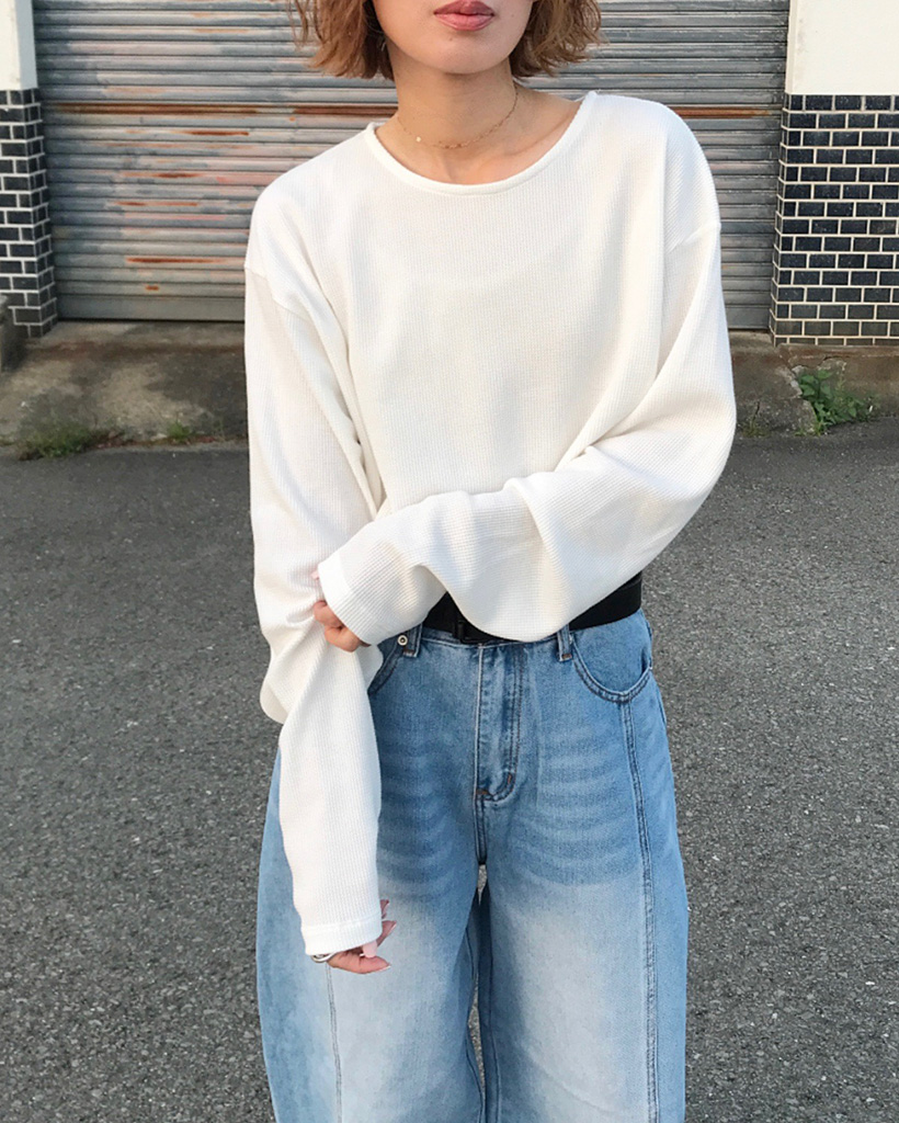 ワッフルクロップドロングTシャツ