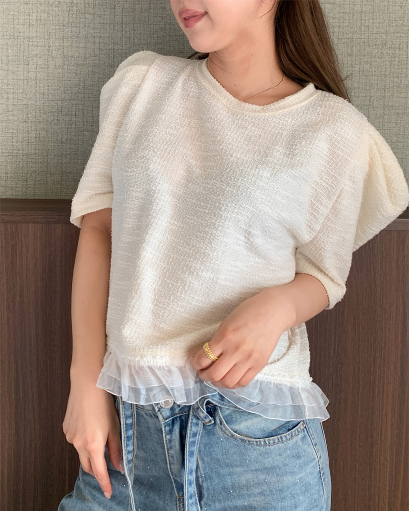 ショルダーパフセミクロップド ブラウス