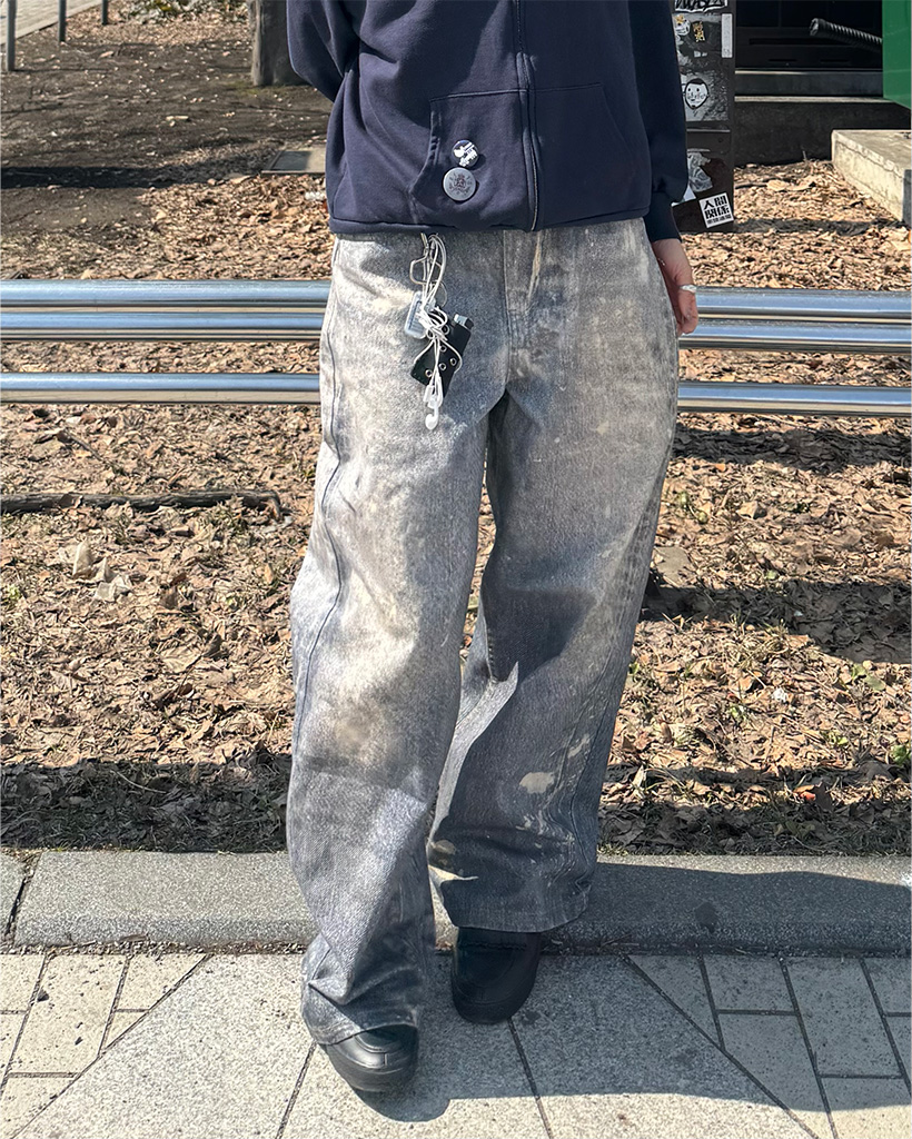 (ユニセックス)ペイントウォッシュ ワイドデニム