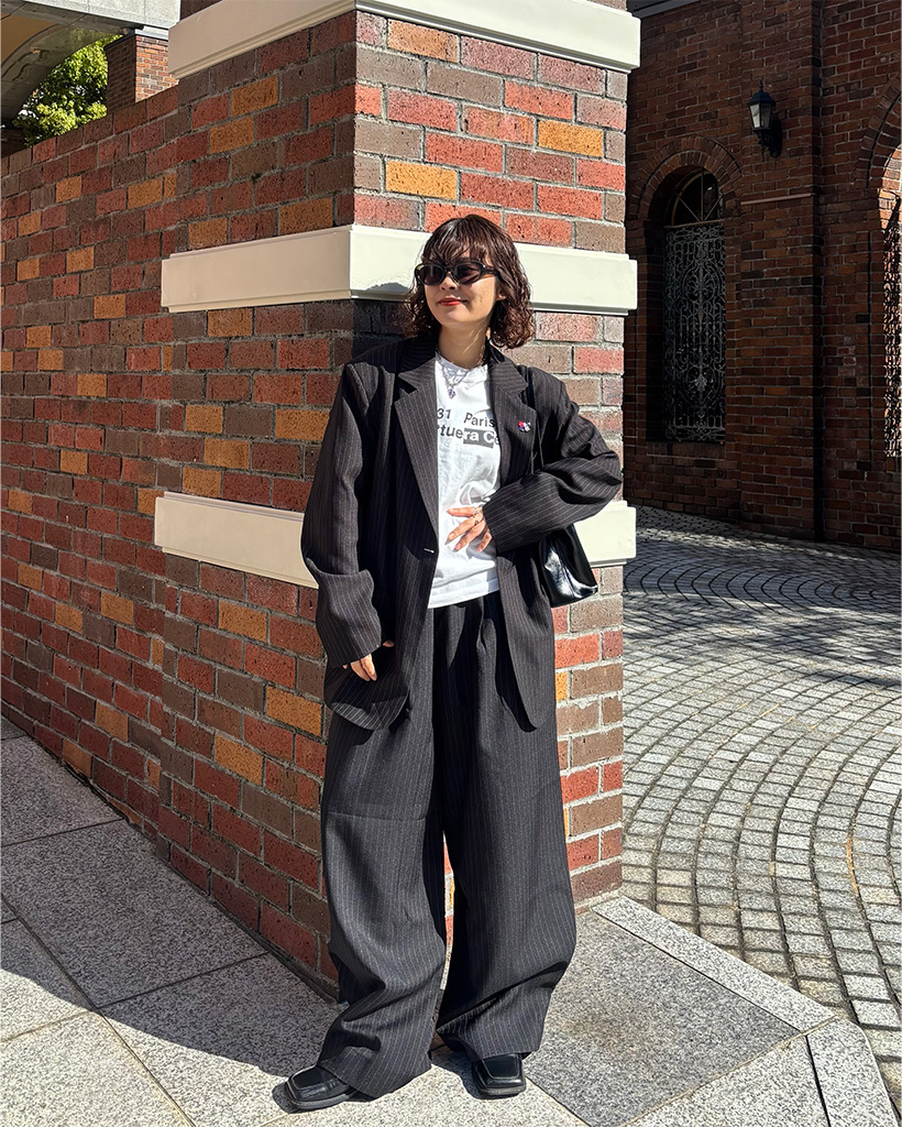 ツータックワイドストライブスラックス