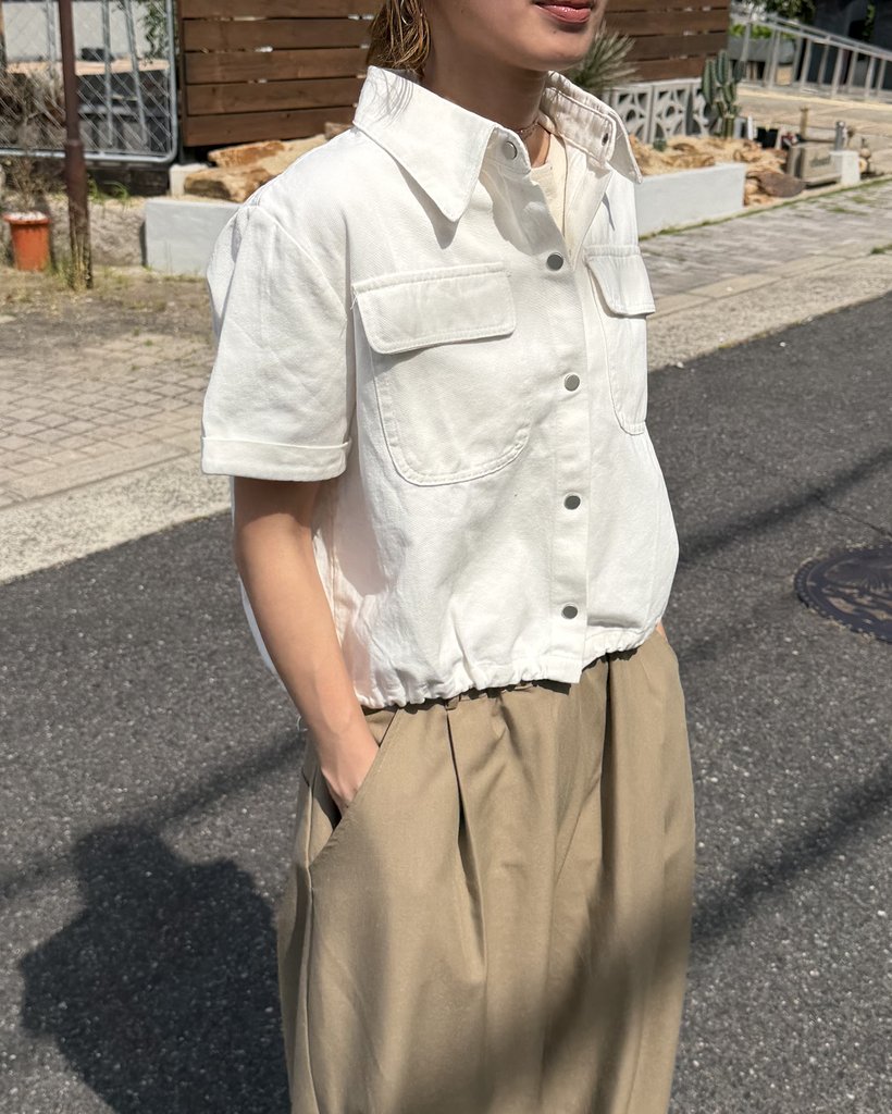 ドロストポケットデニムハーフシャツ