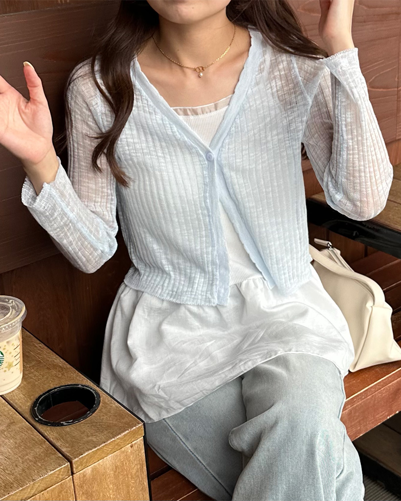 Vネックシースルカーディガン