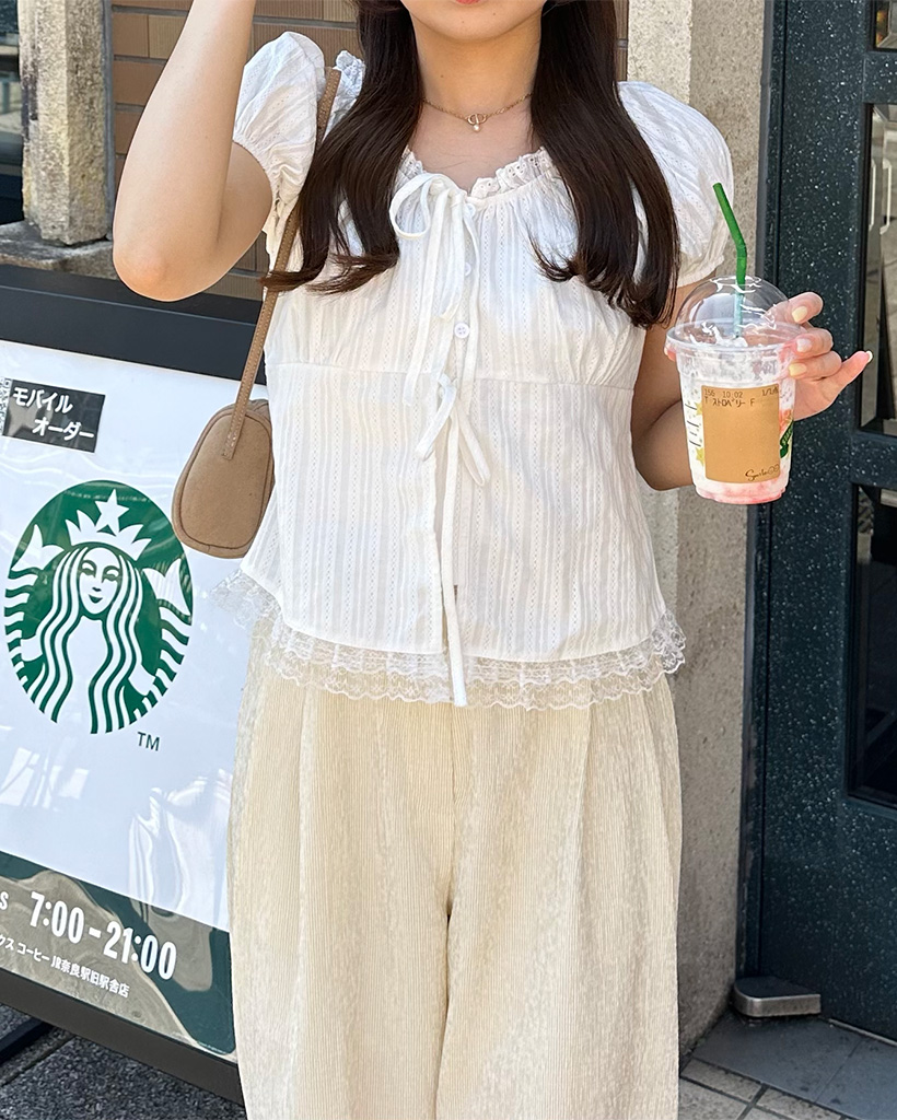 レースリボンハーフブラウス