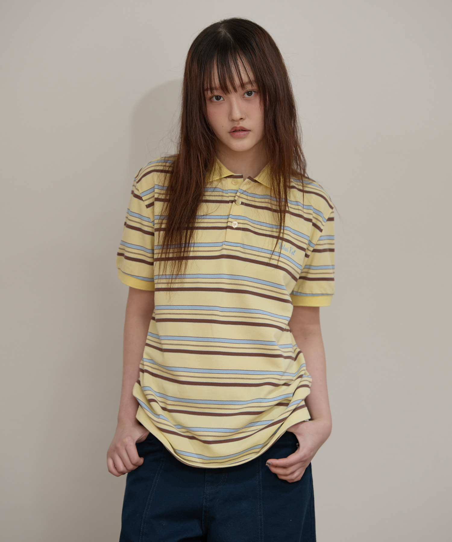 Stripe Logo Pique Half T-shirt YELLOW