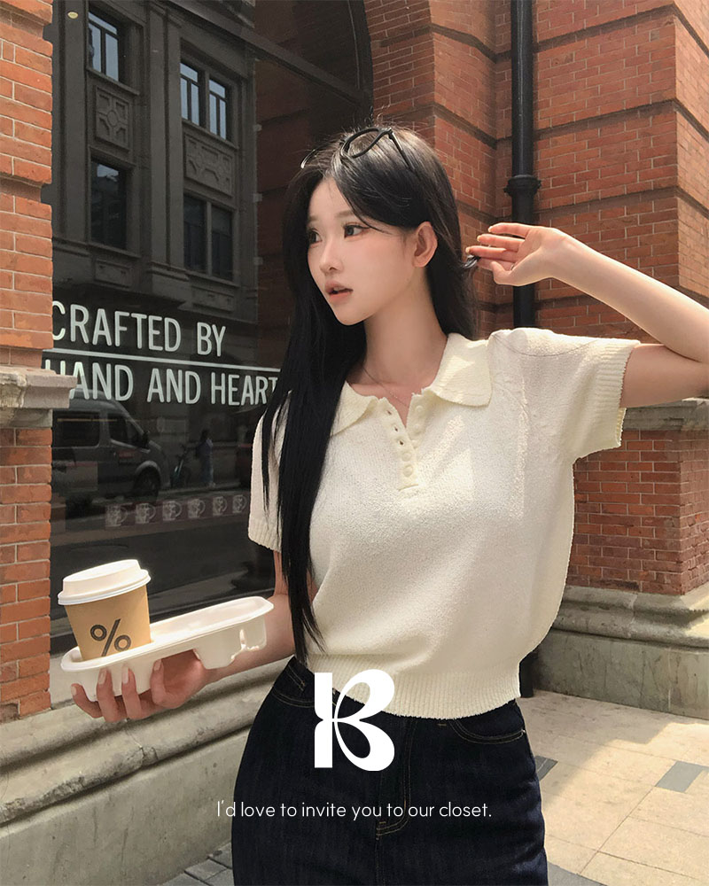 ベージュ リブ編み 半袖ニット 3color] リブハイネック半袖ニット | ファッション通販サイト NUGU